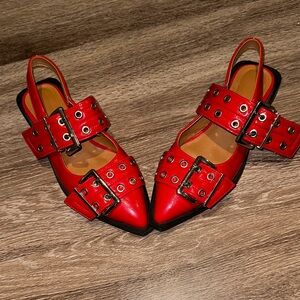 Stylish Red Buckle Slingback Flats